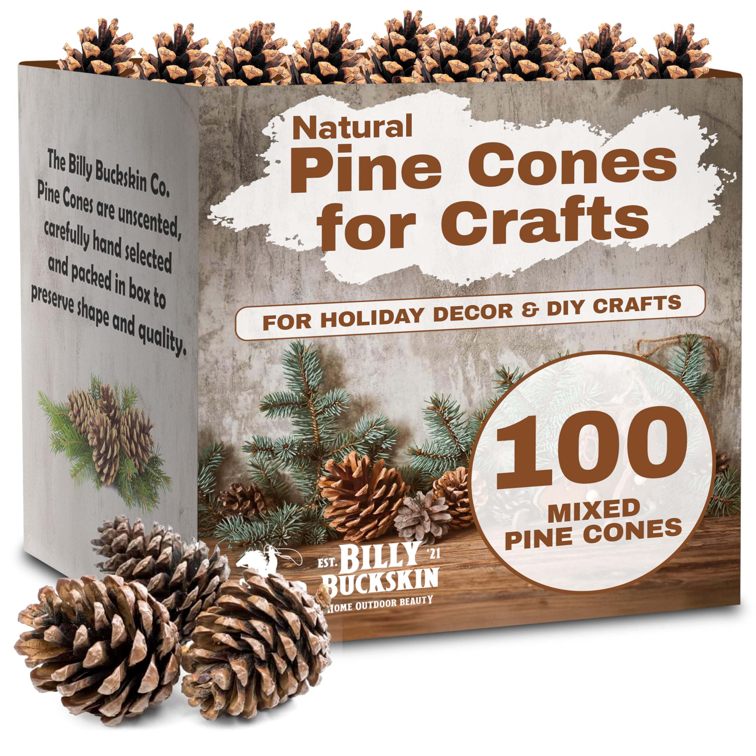 Photo 1 of 100 Mix Size Natural Pine Cones for Decorating - 50 Medium & 50 Small Pinecones for Crafts, Home Decor, Vase Fillers & Christmas Trees - Unscented Pinecone Decor for Home by Billy Buckskin