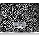 Armani Exchange Men's Plate Logo Saffiano Leather Card Holder, Black, One Size