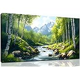 SSNEEKNDG Green Forest Large Wall Art for Living Room Tree Pictures Landscape Mountain Artwork for Bedroom Office Kitchen Canvas Prints 20"x40"
