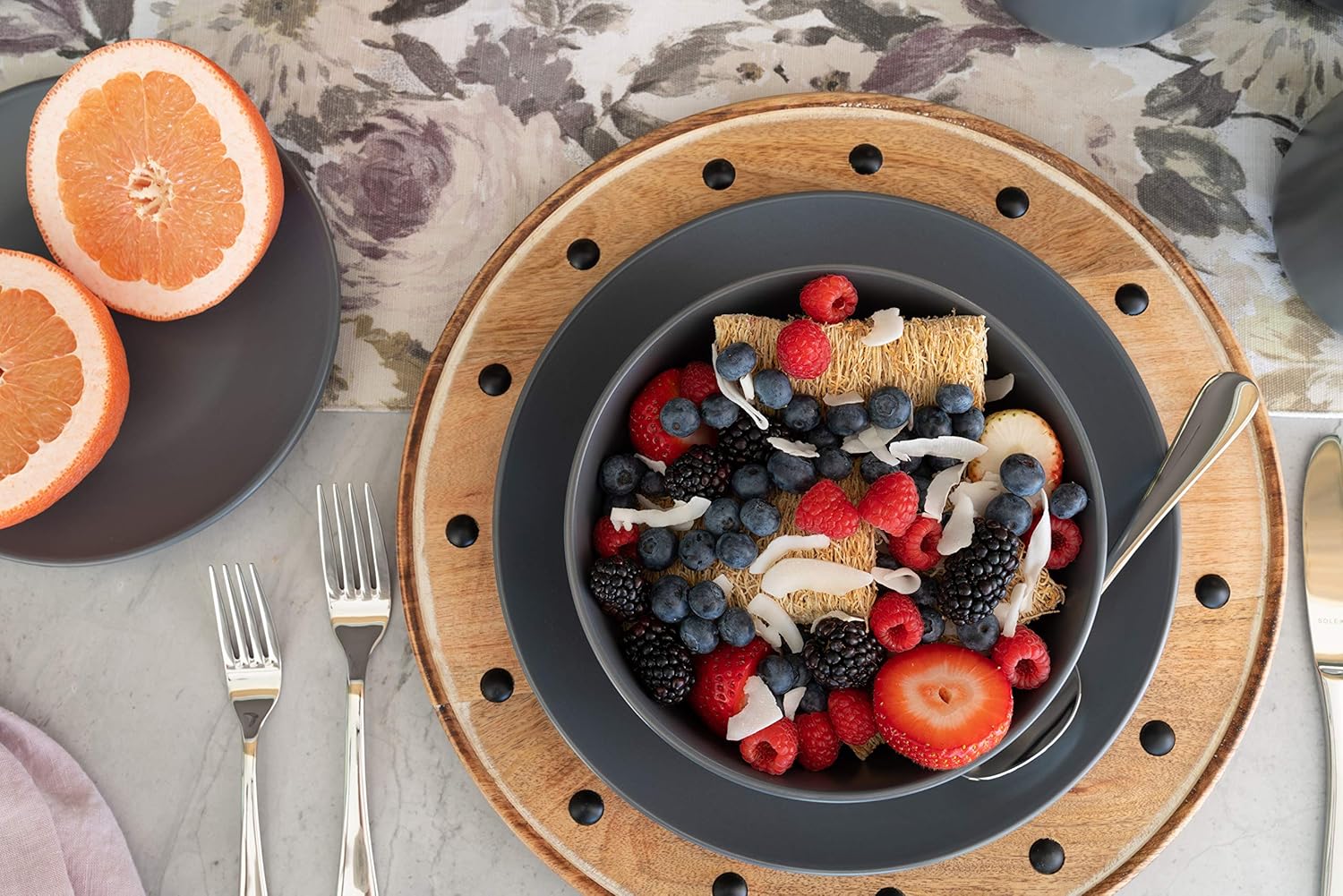  | 10 Strawberry Street Wazee Matte 16 Pc, Charcoal Gray Coupe Dinnerware Set: Dinnerware Sets