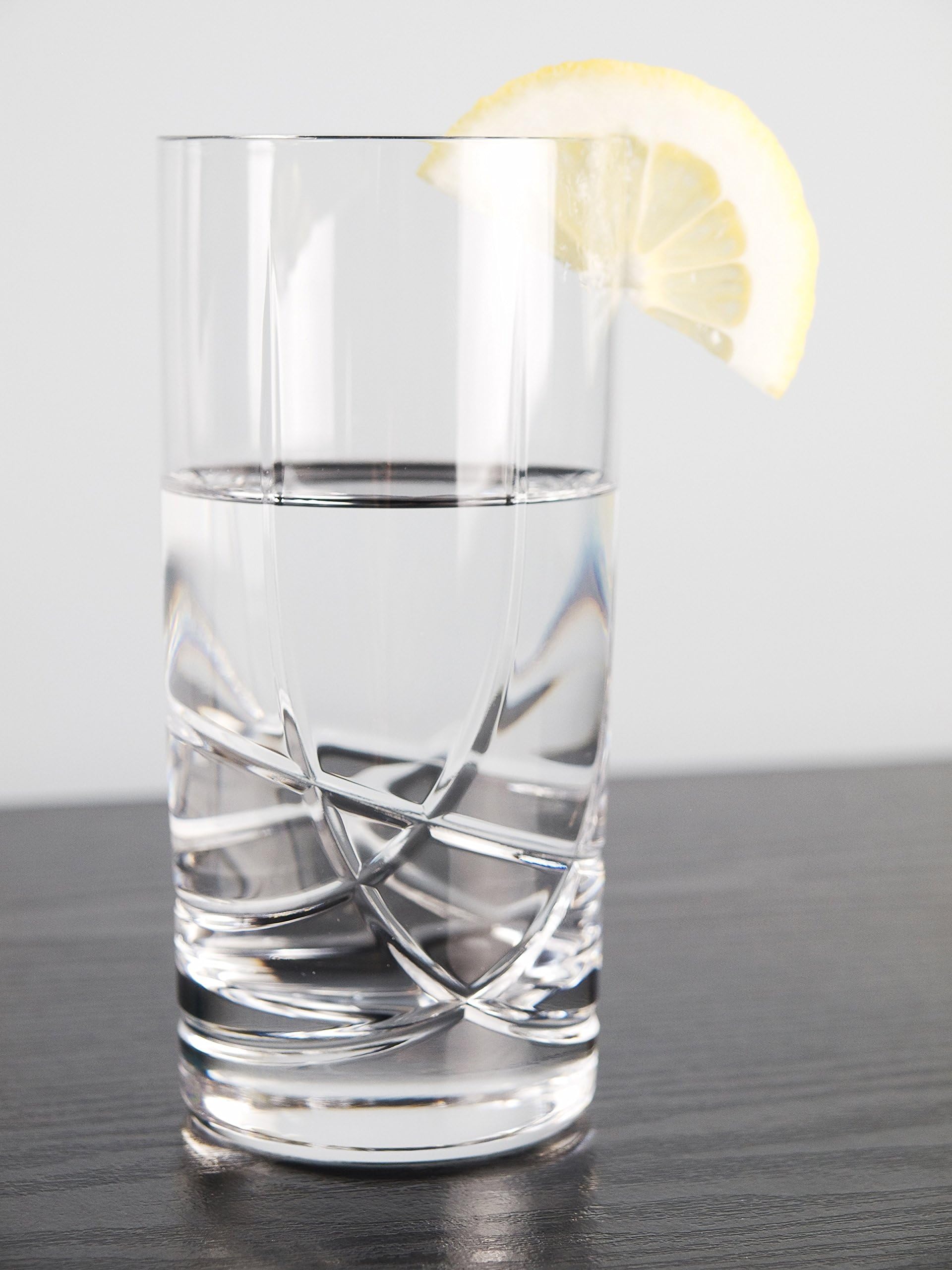 Barski - European Quality Crystal Glasses - Set Of 6 - Hand Cut Crystal - Highball Tumblers - Each Hiball Tumbler Glass is 14 oz. - Made in Europe