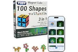 TOSY Magnet Cube 2x2 - 8 Blocks, 2in1 Toy: 2x2x2 Puzzle Cube and Customizable Infinity Cube, Glowing, Christmas Stocking Stuffers Gift for Kids/Grandkids, UV Flashlight, Sensory/STEM Toy