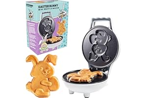 WAFFLE WOW! Easter Bunny Mini Waffle Maker - Make Holiday Breakfast Special for Kids & Adults w Cute Bunny Waffles or Pancakes- Individual 4 Inch Waffler Iron, Fun Easter Basket Stuffer or Egg Hunt Surprise Gift