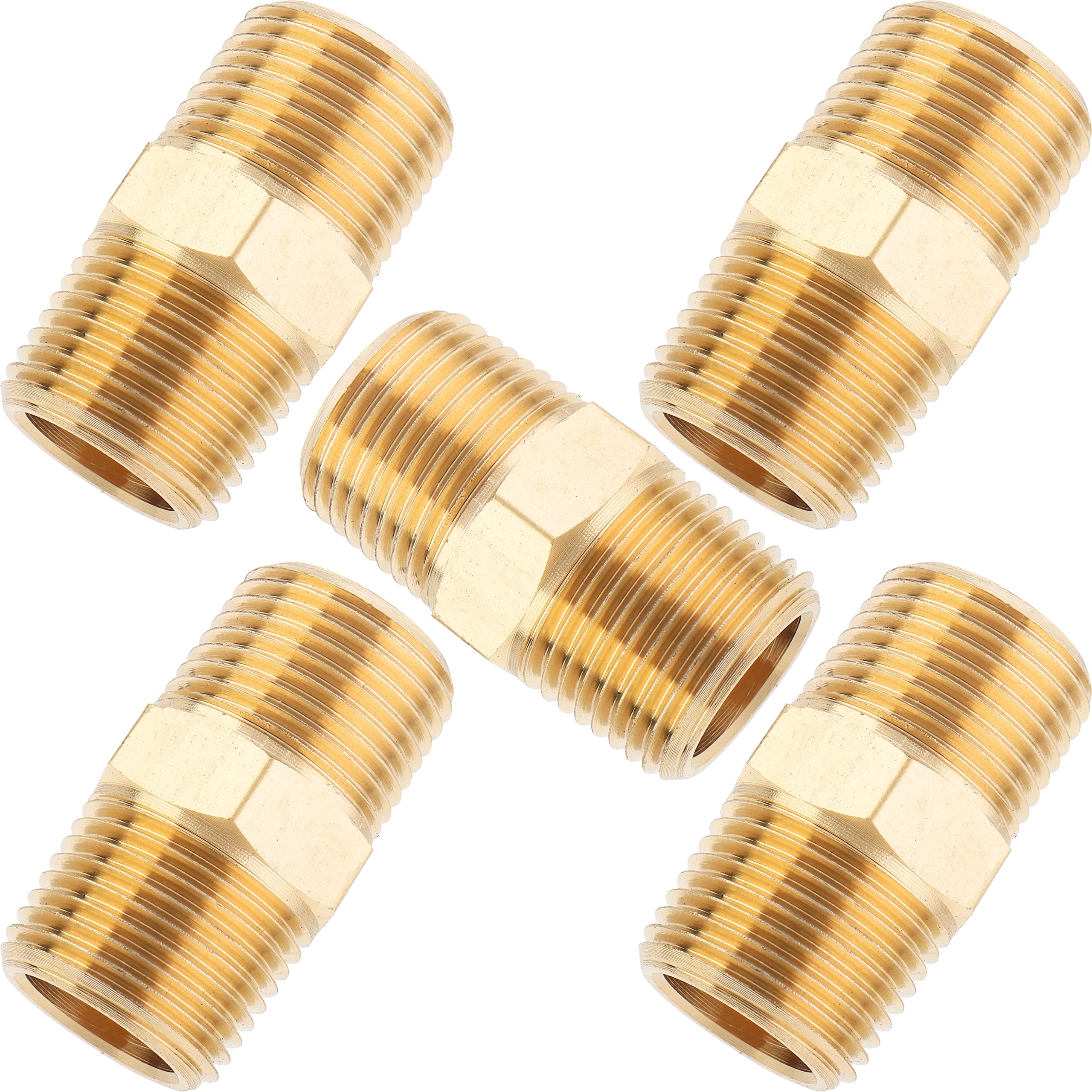LTWFITTING Brass Pipe Hex Nipple Fitting 3/8-Inch Male BSPT Air Fuel Water (Pack of 5)