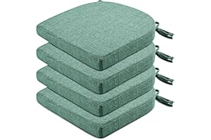 Wellsin Chair Cushions for Dining Chairs 4 Pack - Kitchen Chair Cushions with Ties and Non-Slip Backing - Dining Chair Pads 16"X16"X2", Green