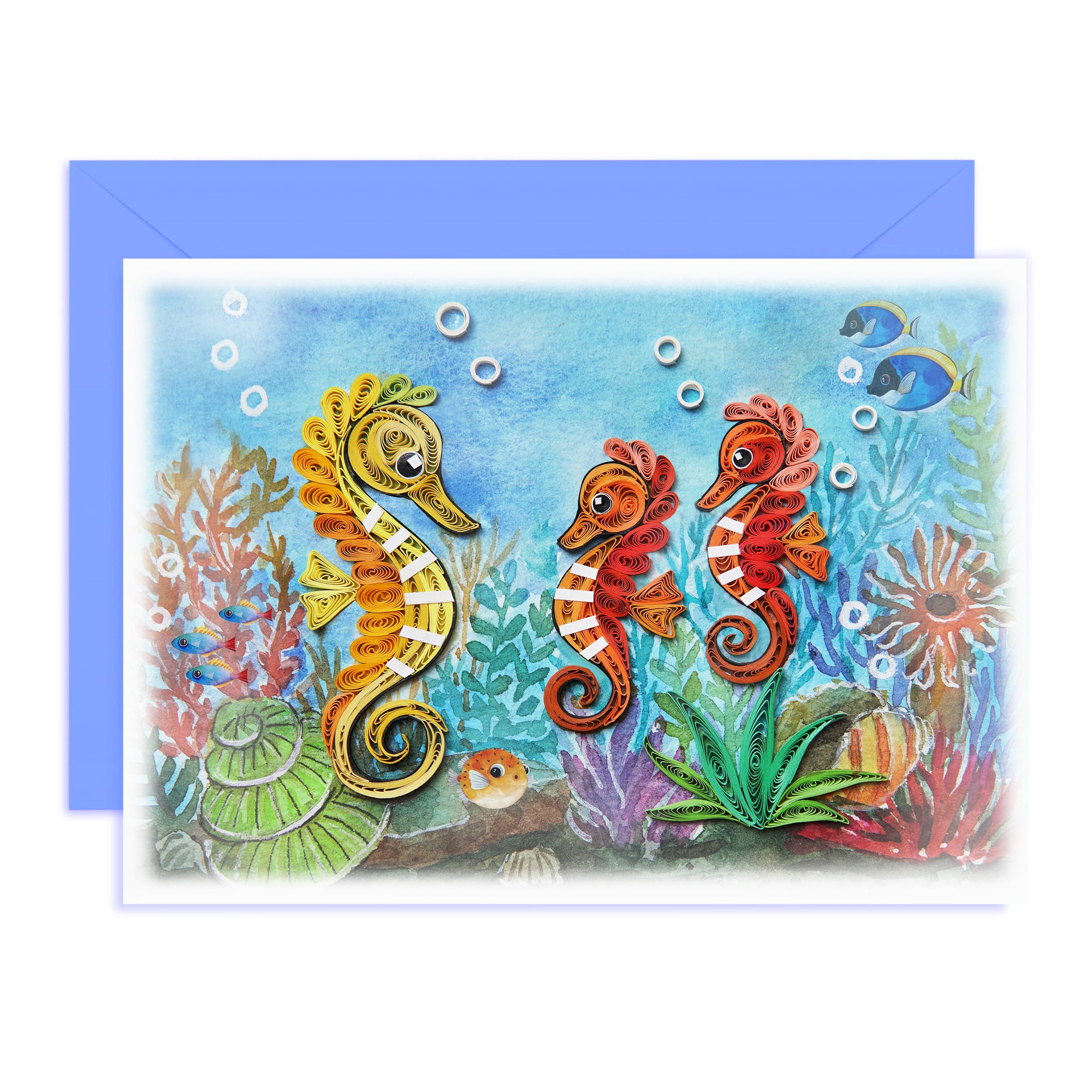 Photo 1 of TUMYBee Happy Mothers Day Card, Animal Themed, Sea Life, Cute Quilling Cards for Mom Dad Kid Wife, Father Day, 3D Artful Greeting Card with Envelope (Seahorse)