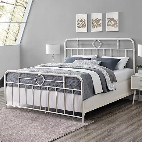 Amazon Com Walker Edison Vintage Antique Metal Iron Pipe King Size Bed Headboard Footboard Bed Frame Bedroom King White Furniture Decor