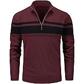 MAGCOMSEN Men's Sweaters 1/4 Zip Cotton Sweater Pullover Polo Sweaters Striped Fall Winter Warm Sweatshirts