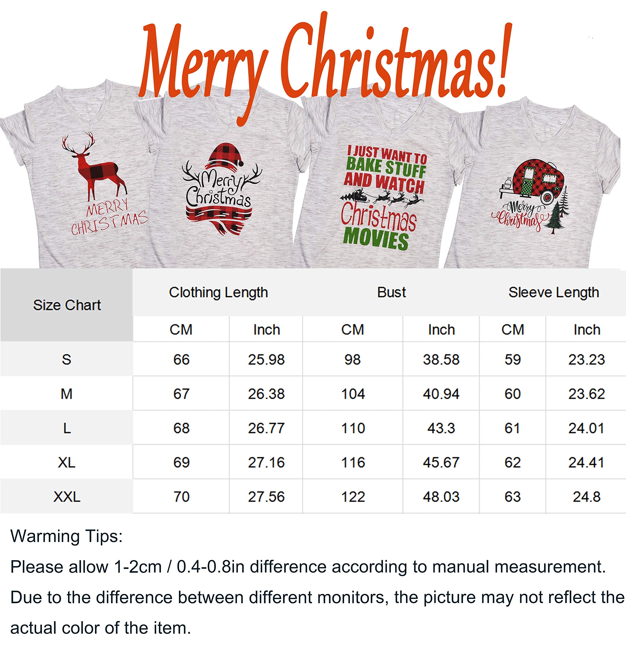 AOVXO Christmas Short Sleeve Shirts for Women Merry Christmas Shirt Hat Truck Reindeer Christmas Movie T-Shirt Meaningful Gift (Gray 2, L)