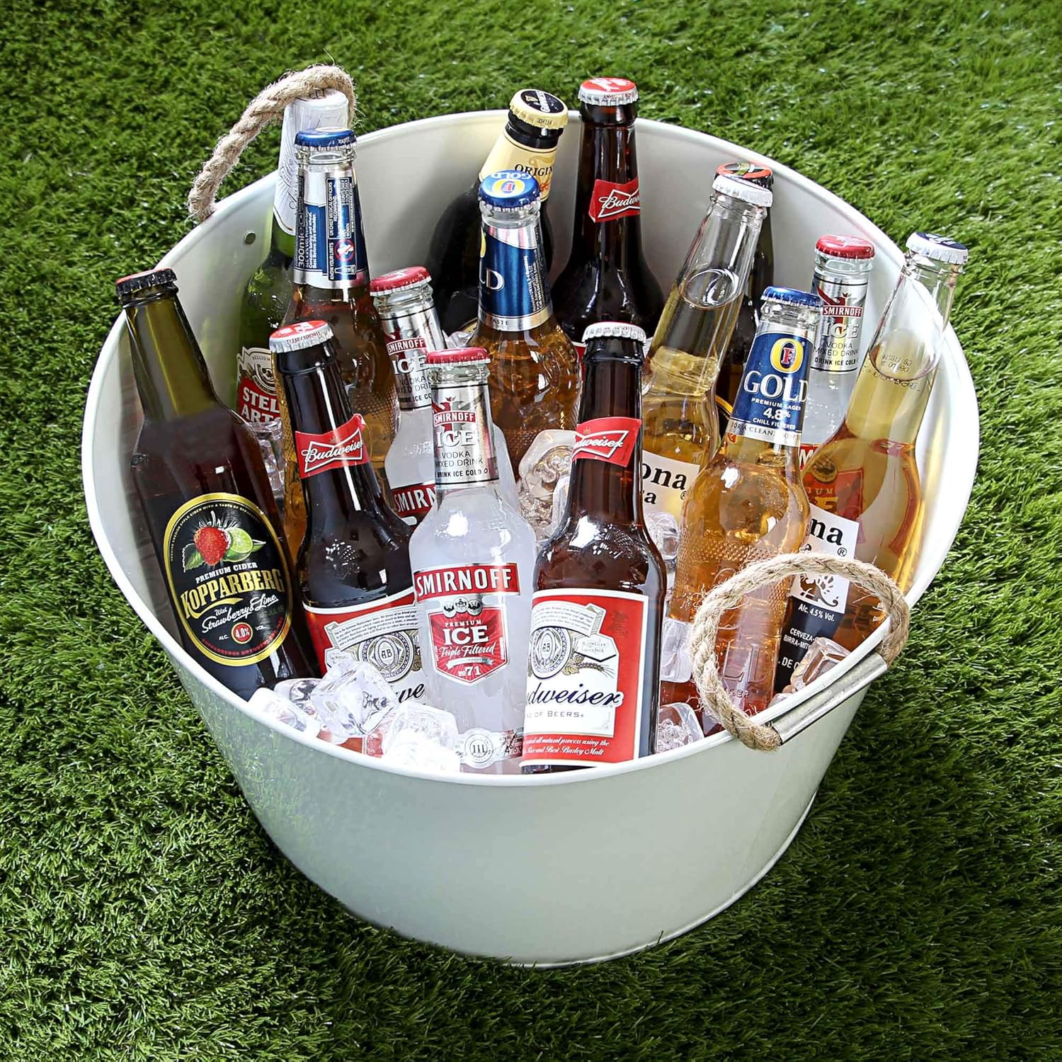 Secchio Per Bevande In Acciaio Zincato 5,5 Galloni - Stile Rustico Con Apribottiglie