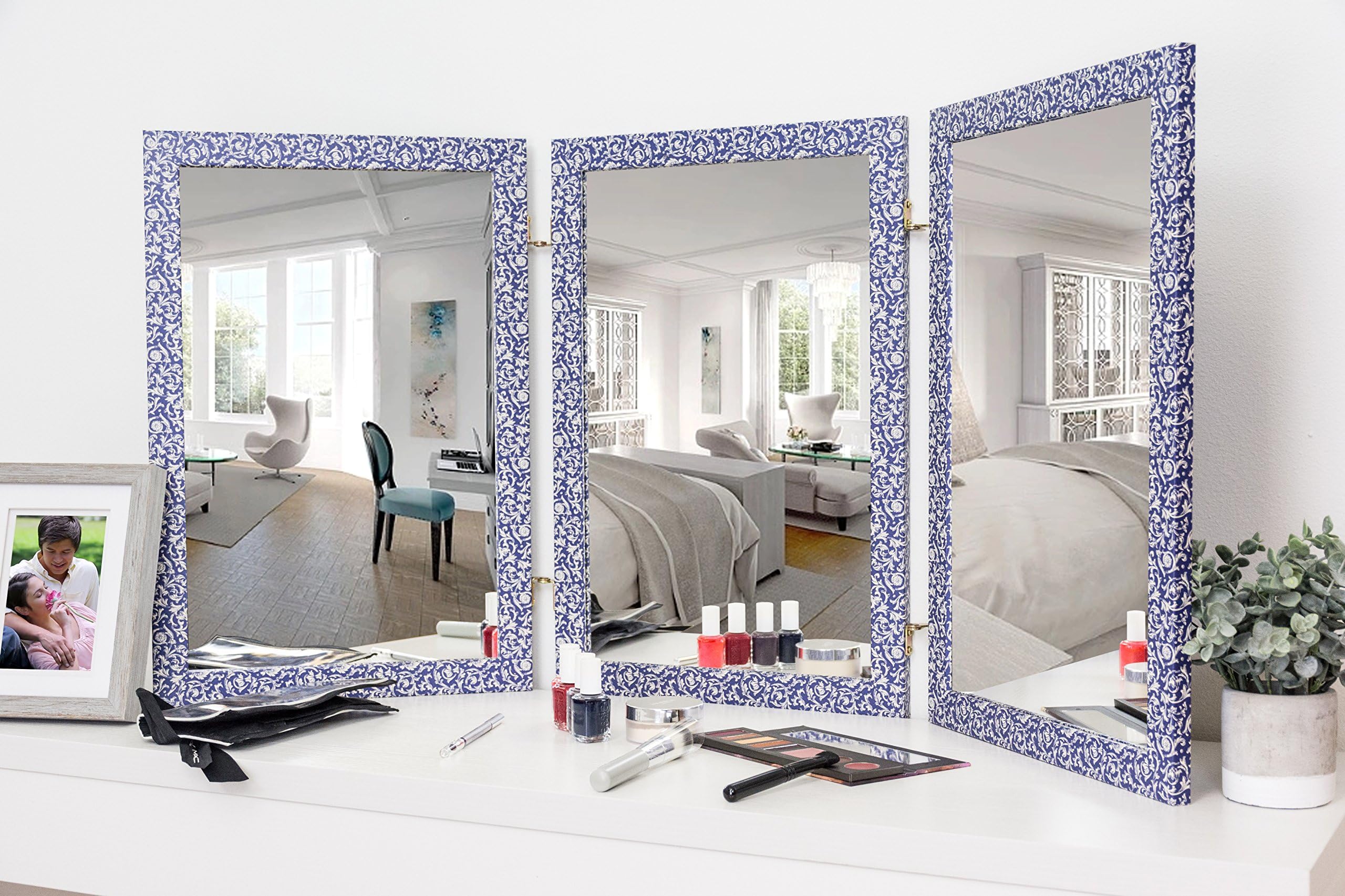 Mirrotek Classic Wood Table Top 3 Way Vanity Desk Folding Personal Face Makeup Mirror, Provincial Finish