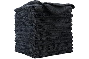 Polyte Premium Microfiber Cleaning Cloth, 12 x 12 in, (12 Pack, Black)