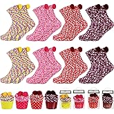 SATINIOR 8 Pairs Valentines Fuzzy Cupcake Socks for Women Girl Fluffy Slipper Socks DIY Gift Boxes for Winter Christmas