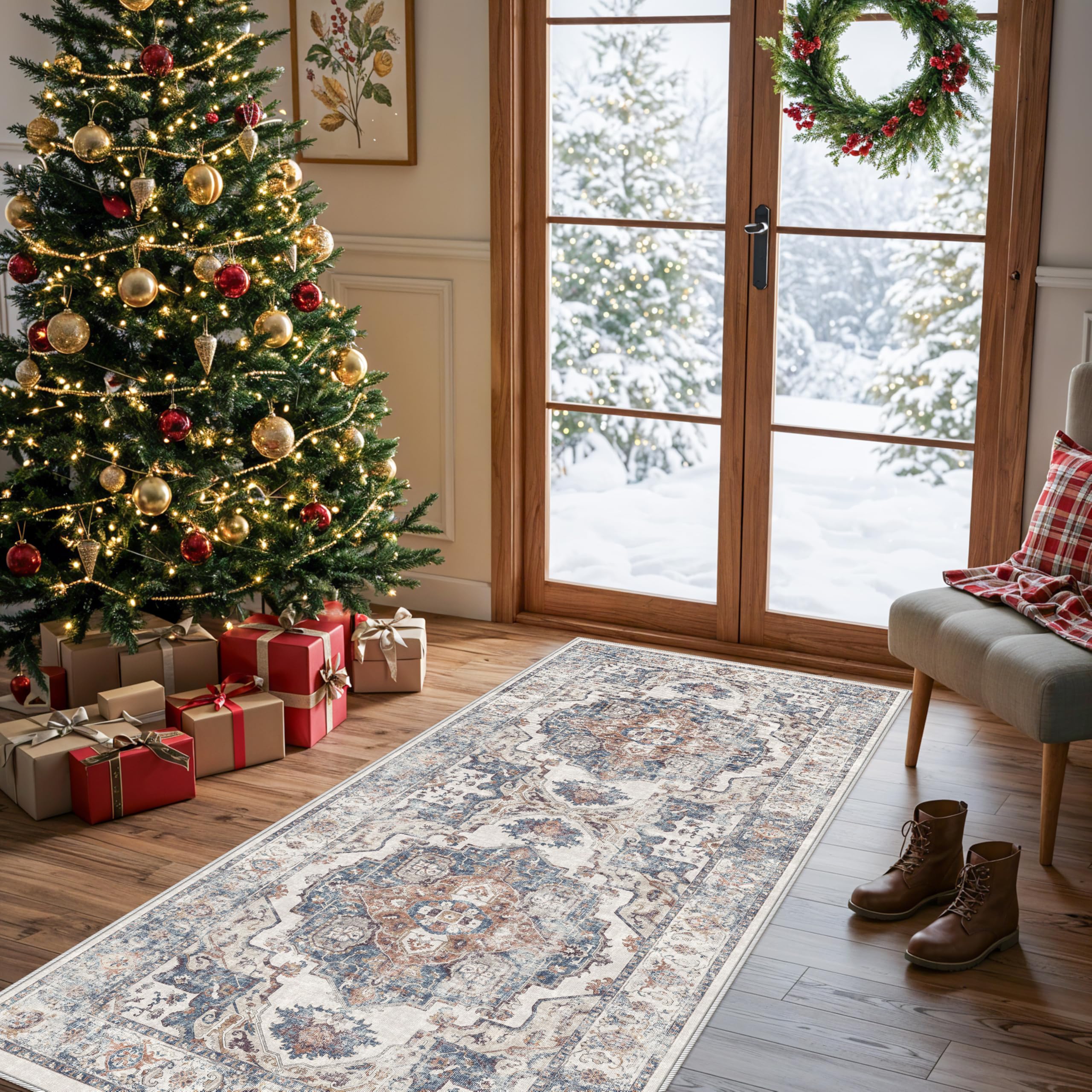 Photo 1 of Hallway Washable Runner Rug - 2x6 Kitchen Rugs Entryway Rug Runner Vintage Soft Floor Mat Non Slip Indoor Farmhouse Carpet for Bathroom Living Room Bedroom (2 X 6, Brick)
