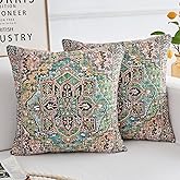 BUAEL Boho Throw Pillow Covers 20x20 inch Set of 2,Boho Vintage Carpet Pattern Antique Ethnic Decor Double Sided Pattern Cushion Cover Soft Pillow Case Living Sofa Room Bed Square Pillow Cover