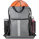 BeeGreen Grey Drawstring Bag Pack Gym Sackpack w Shoe Compartment Two Water Bottle Holder Portable String Sinch Sack for Gymnastic Athletic Beach Travel