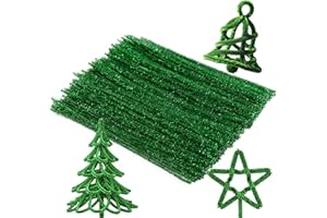 Caydo 200 Pieces Glitter Green Pipe Cleaners, Thick Fluffy Chenille Stems, Pipe Cleaner Crafts for Arts & Crafts, Perfect for