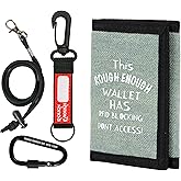 Rough Enough Kids Wallet for Boys Teens RFID Blocking Wallet with Lanyard Keychain Letter Print Blue Green Vintage Denim Canvas for Travel Outdoor Activities