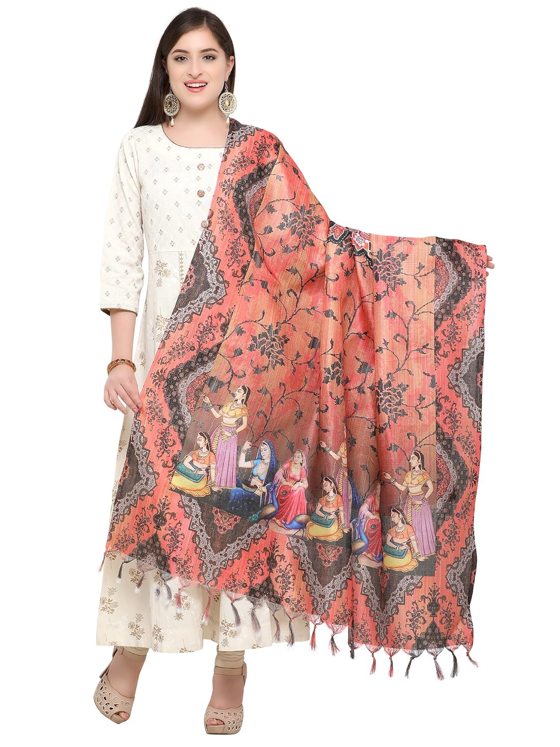 mrinalika fashion women's cotton silk digital print dupatta (orange, free size)