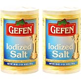 Gefen Iodized Salt 26oz (2 Pack, Total 3.25 Pounds) Easy Pour Spout Canister, Product of the USA , Certified Kosher