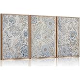 3Pcs Blue Neutral Floral Canvas Wall Art Vintage Farmhouse Abstract Flowers Botanical Painting Picture Wall Decor Poster Print Artwork for Living room Bedroom Office Home Decoration