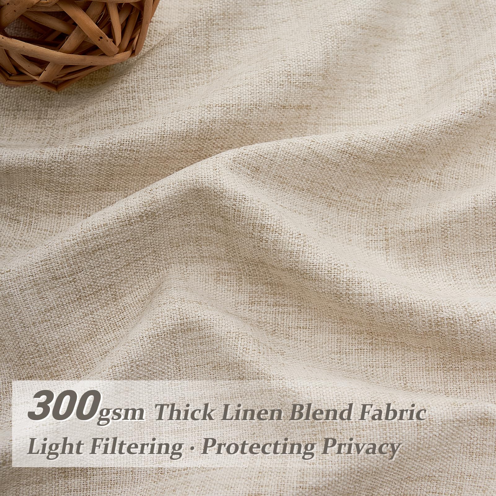 Condition photo showing As Is for pinch pleated light filtering 60 inch wide bedroom curtains 96 inches long 2 panels set, natural lin