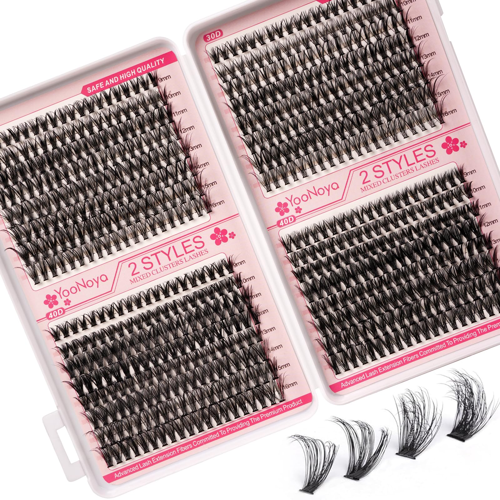 YOONOYA Lash Clusters 640pcs Natural Lash Extension Individual Cluster Eyelash Russian Lash Clusters Individual Lashes Eyelash Clusters Natural Look Eyelashes for DIY at Home(9-16MM,30D,40D)