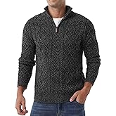 Askdeer Men's Quarter Zip Sweater Mock Neck Pullover Sweater Classic Casual Fisherman Sweaters