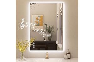 STARLEAD 24"X32" Bluetooth-Bathroom-Mirror-with-Lights, LED-Mirror-for-Bathroom-Wall-Mounted, Frontlit & Backlit Mirror with Anti-Fog, 3 Colors Dimmable Light, Memory, Tempered Glass, CRI>90