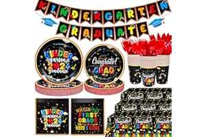 HIGZYOVN 190Pcs Kindergarten Graduation Decorations 2024 Kindergarten Graduation Party Supplies 2024 Kindergarten Graduation Banner with Graduation Plates and Napkins for Graduation 2024