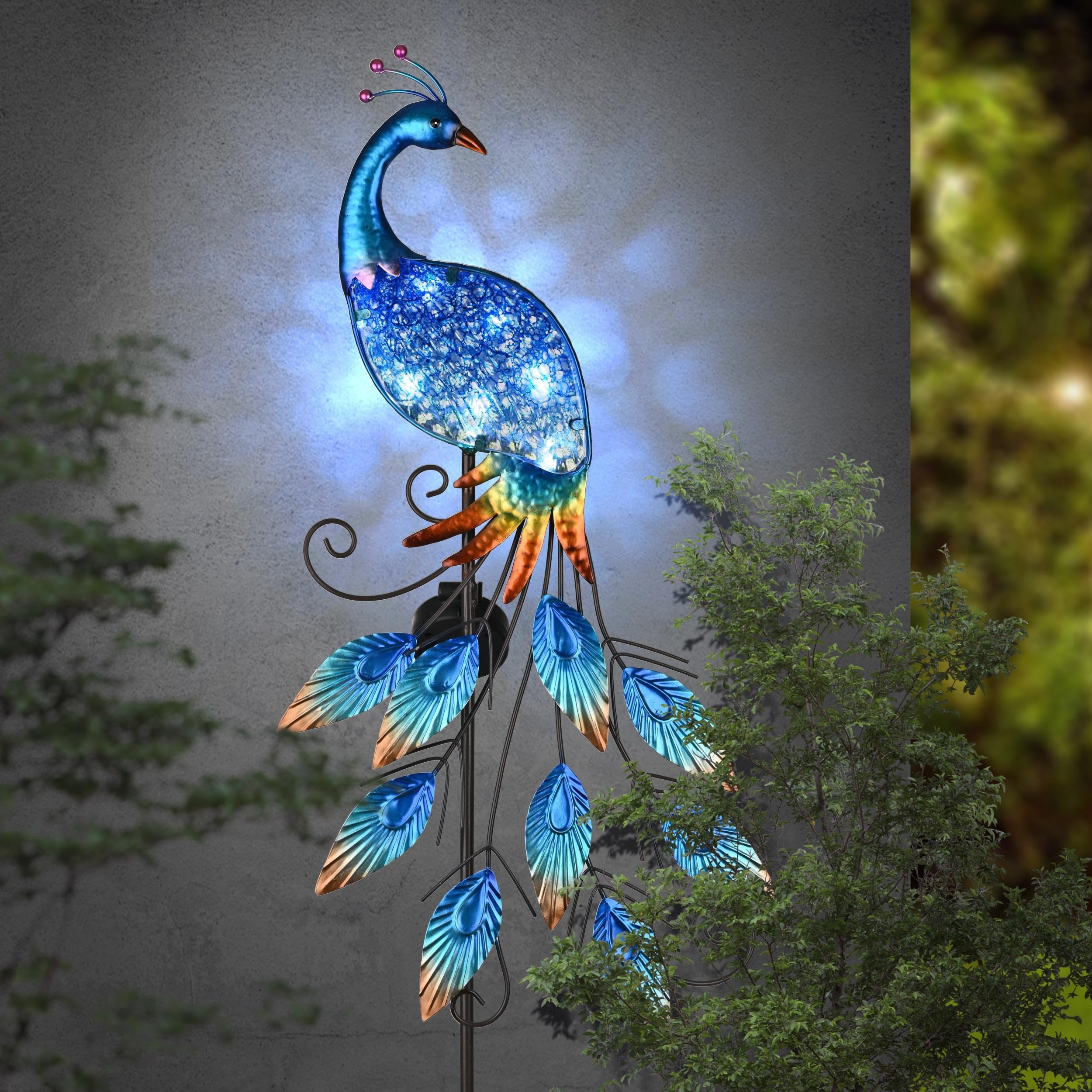 TERESA'S COLLECTIONS Large Garden Ornaments Outdoor, Gifts for Women, Metal Peacock Solar Stake Lights, Solar Powered Bird Lights Waterproof Glass Garden Decoration Lawn Yard, 102cm