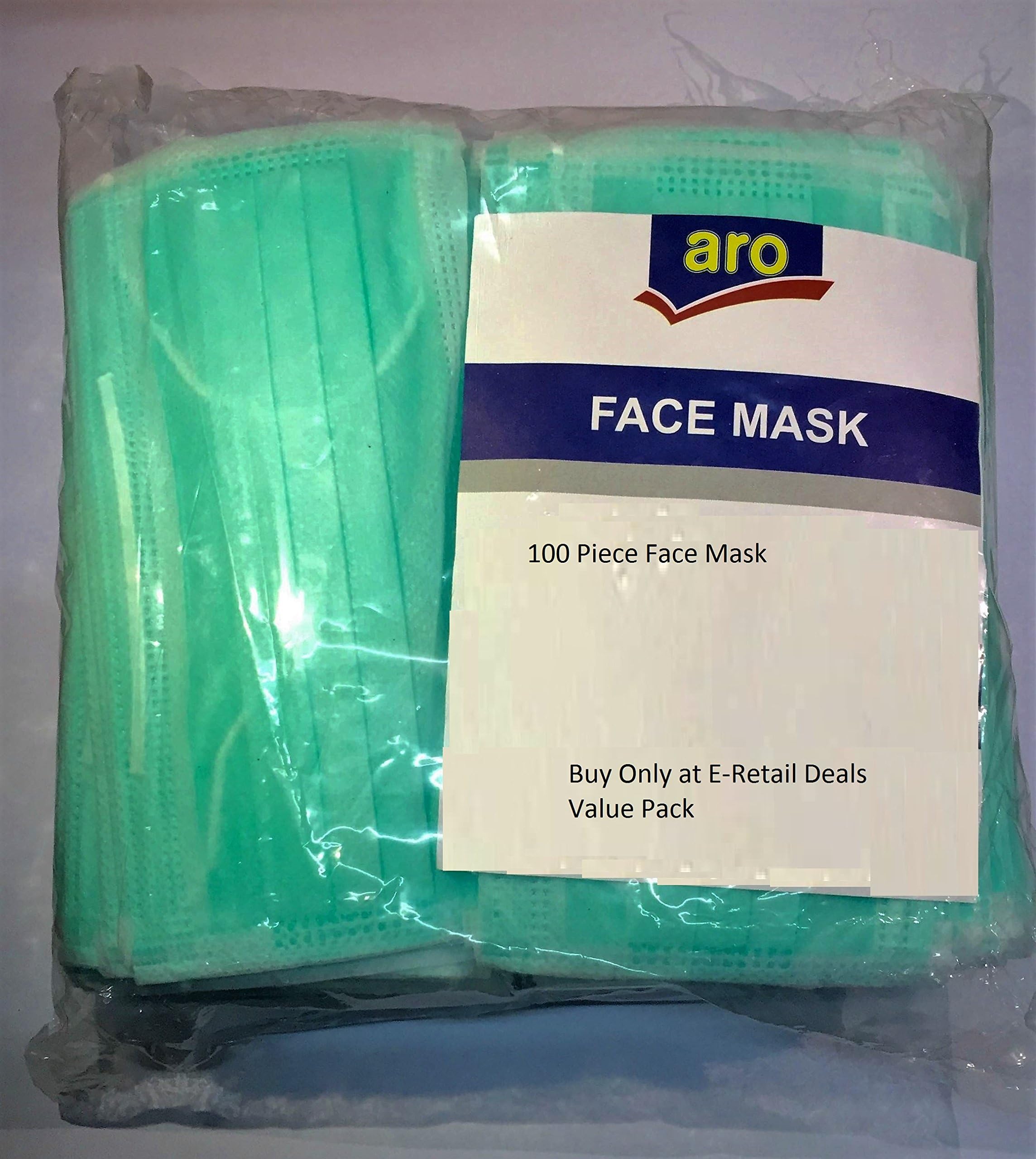 Disposable Free Size Sea Green Surgical Face Mask with Comfortable Earloop with 2 PLY and Flexible Nose Support - Value Pack (100 Nos.) Best Quality - Buy Original Only at E-Retail Deals