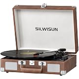 Vinyl Record Player with Speakers Vintage Bluetooth Turntable, Battery Powered Portable Pink Vinyl Player, Retro Suitcase Phonograph, 3-Speed Lp Player RCA Out AUX in Headphone Jack (Brown)