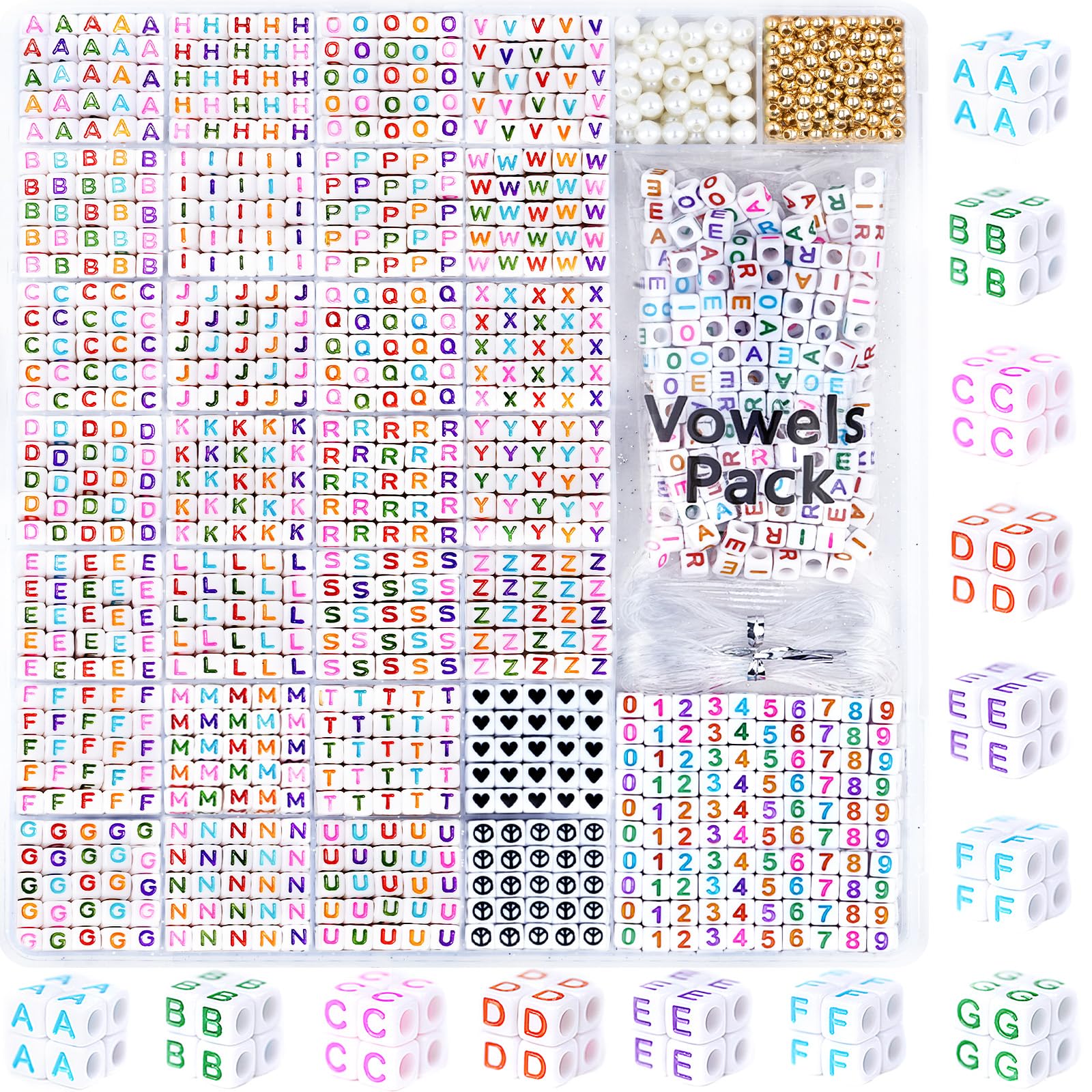 DodoBeads 1270pcs Acrylic Letter Beads Kit - Square 6x6mm Alphabet A-Z with Spacers & Extra Vowels & Numbers - Ideal for Jewelry Kits