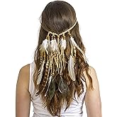 Skeleteen Indian Feather Headband Accessories - Native American Tribal Costume Head Dress with Feathers for Women and Kids