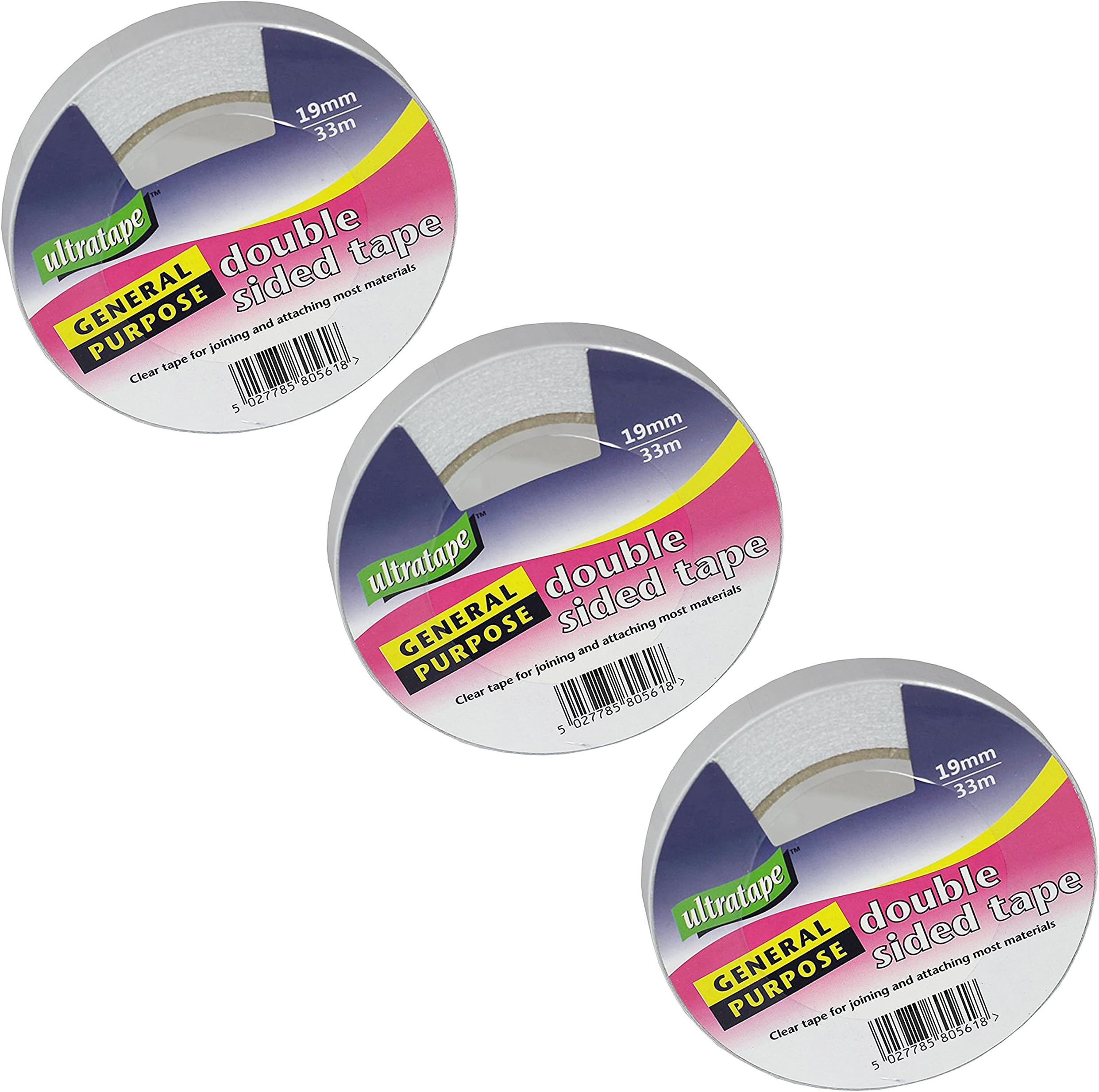 1/2/3/6 Rolls Ultratape Double Sided Sticky Tape 19mm x 33m (3 Rolls)