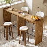 LITTLE TREE 78.74" Narrow Long Bar Table for 4 People, Extra Long High Top Table with Sturdy Iron Footrest, for Home or Commercial Use (Wood Color)
