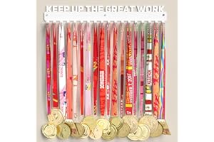 songsoso Medal Display Hanger Rack: Wall Mounted 16IN Large Capacity Metal Holder for Running, Soccer, Gymnastics, and Sports Awards, Durable and Sturdy Design, White