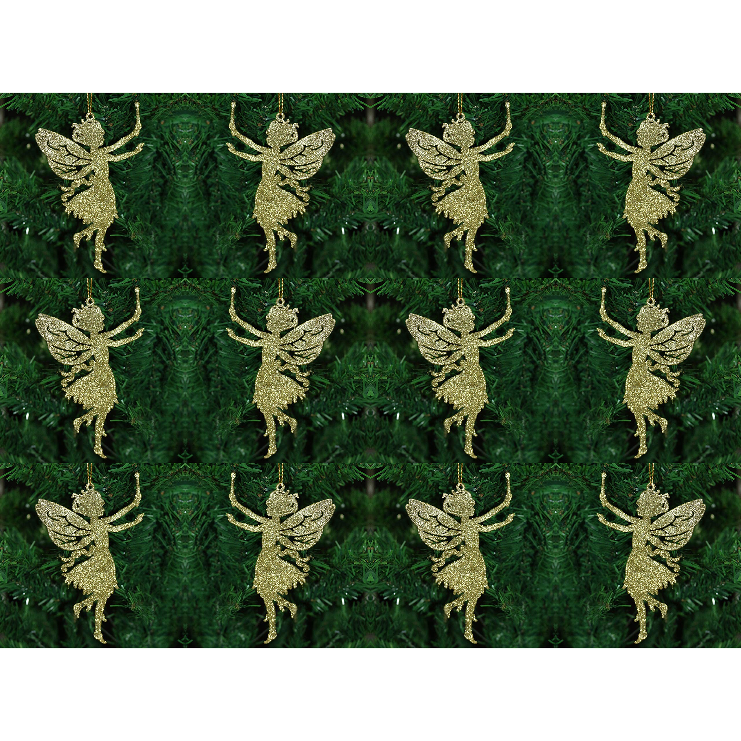 Robelli Christmas Tree Hanging Pendant Ornament Decorations (12 x Gold Fairies)