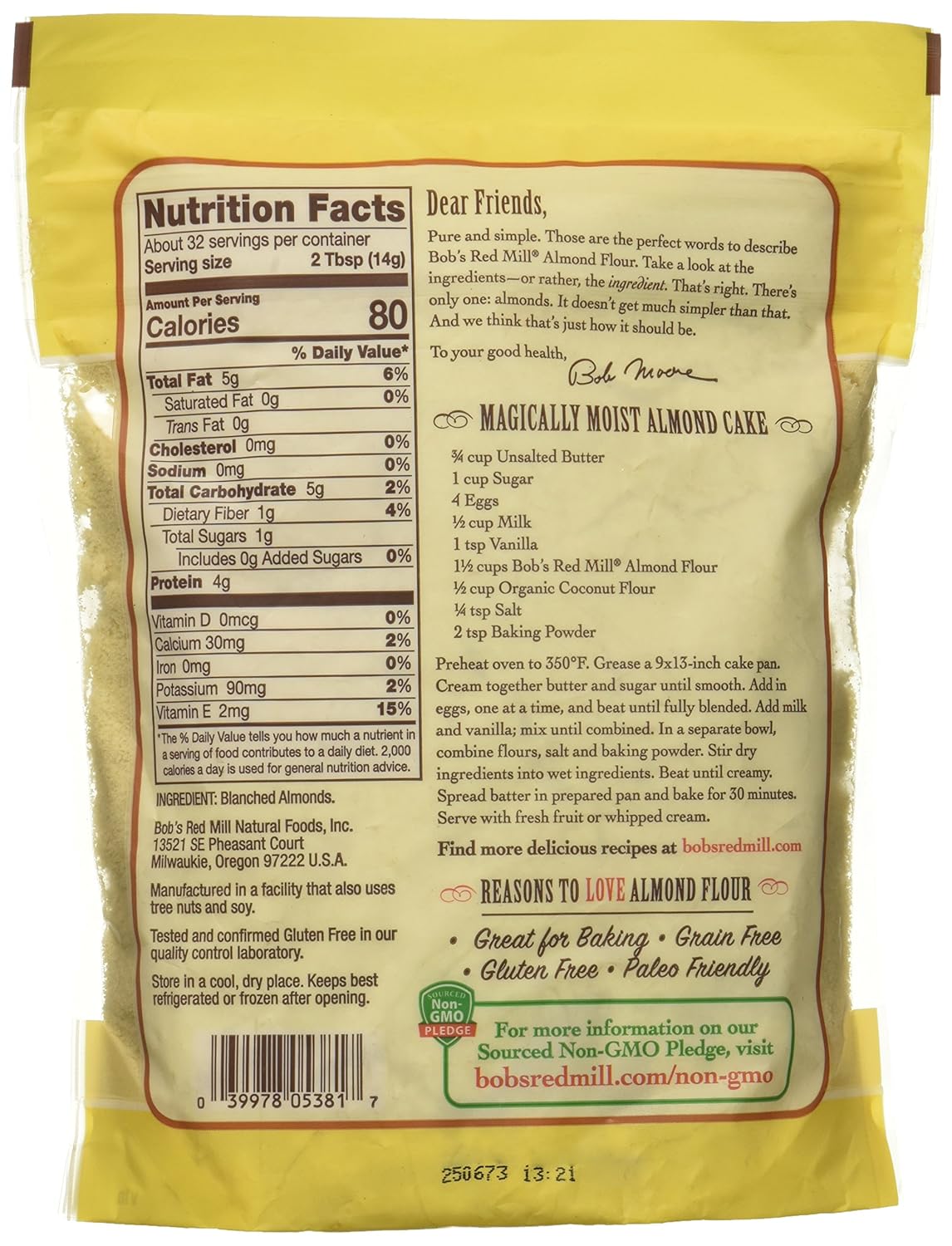 Bobs Red Mill Almond Flour Nutrition Facts Runners High Nutrition