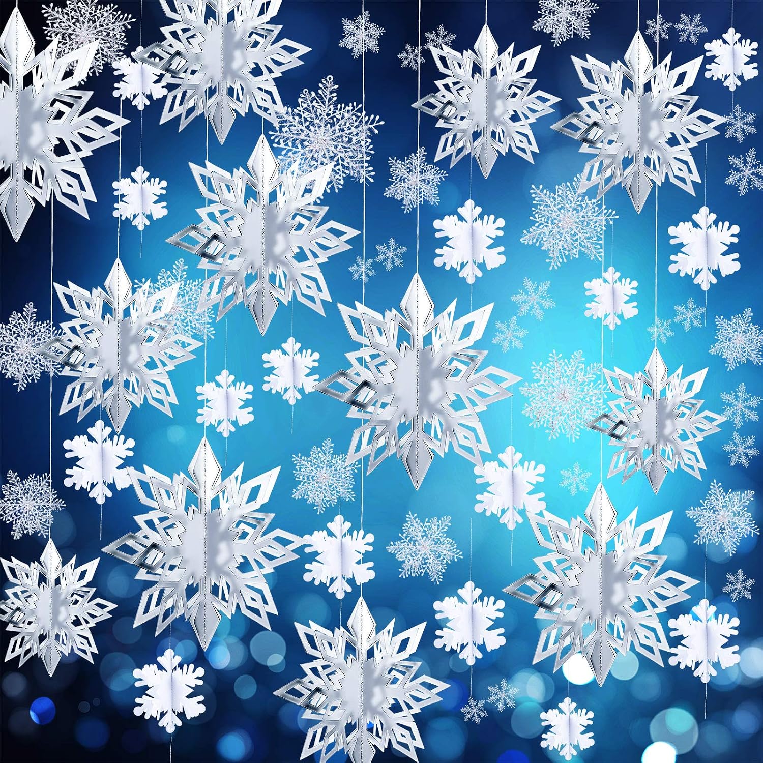 Outus 42 Pcs Winter Christmas Party Decorations 3D Snowflake Hanging Decoration Set 3D Hanging Snowflake Decor Pendant for Christmas Winter Party New Year Home(Assorted Sizes,White