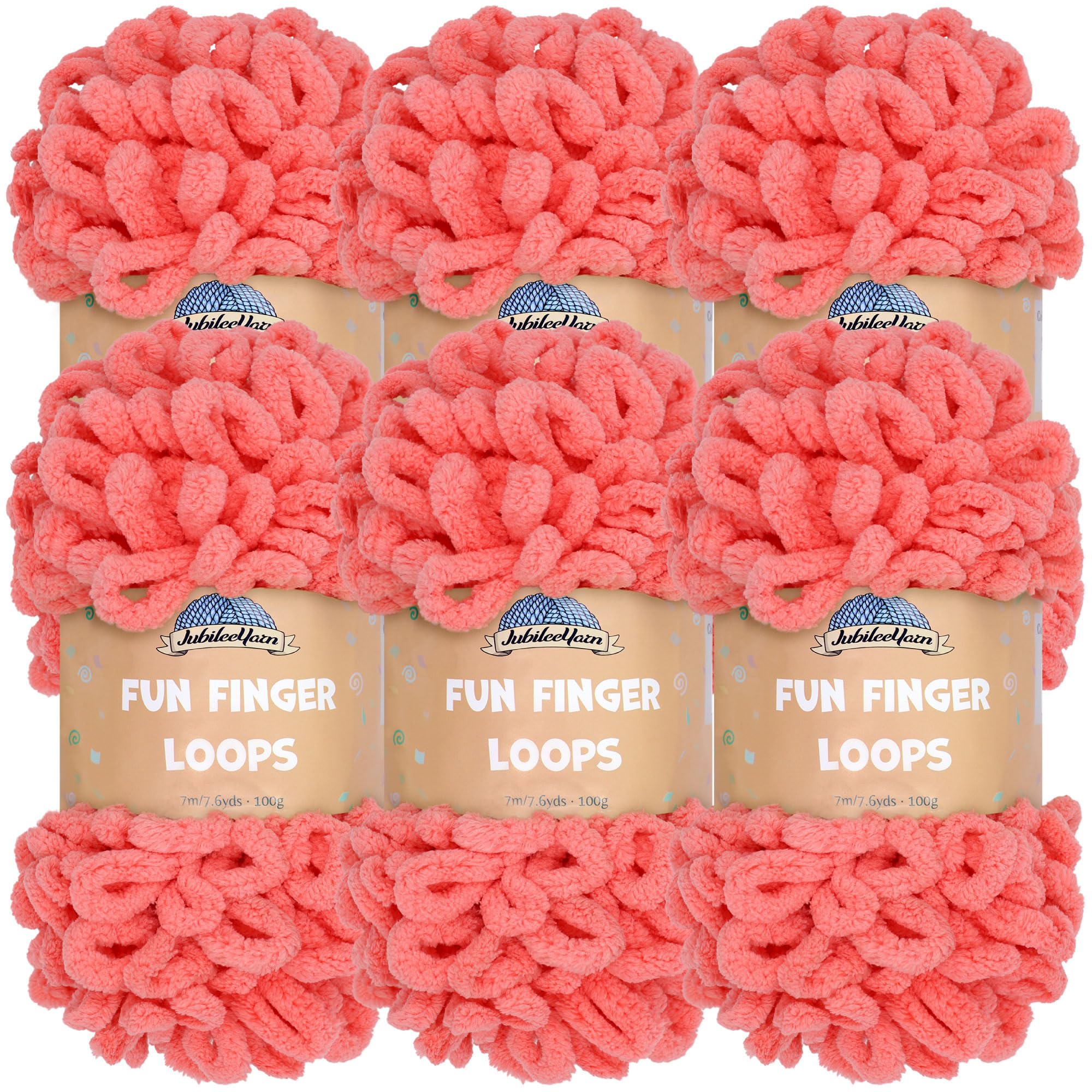 JubileeYarn Fun Finger Loops Yarn - Polyester Jumbo Weight Loop Yarn - 100g/Skein - Sherbert - 6 Skeins — image 1