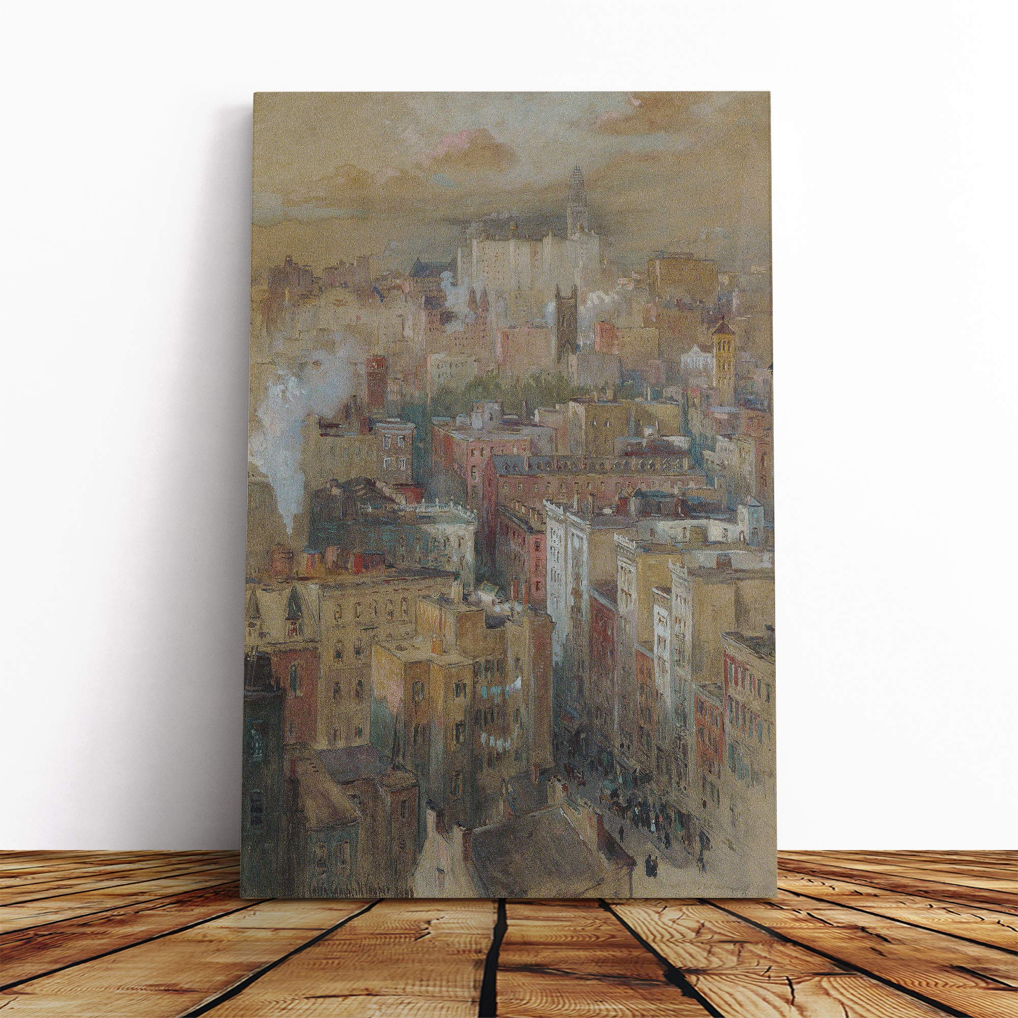 Colin Campbell Cooper View of New York Canvas Print | Gallery Wrapped 30mm Frame Wall Art | 20x14 inches | Ready to Hang | Modern Picture | Living Room Bedroom Lounge Office
