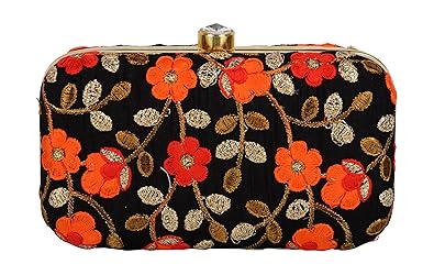 Tooba Handicraft Party Wear Hand Embroidered Box Clutch Bag Purse For Bridal, Casual, Party, Wedding