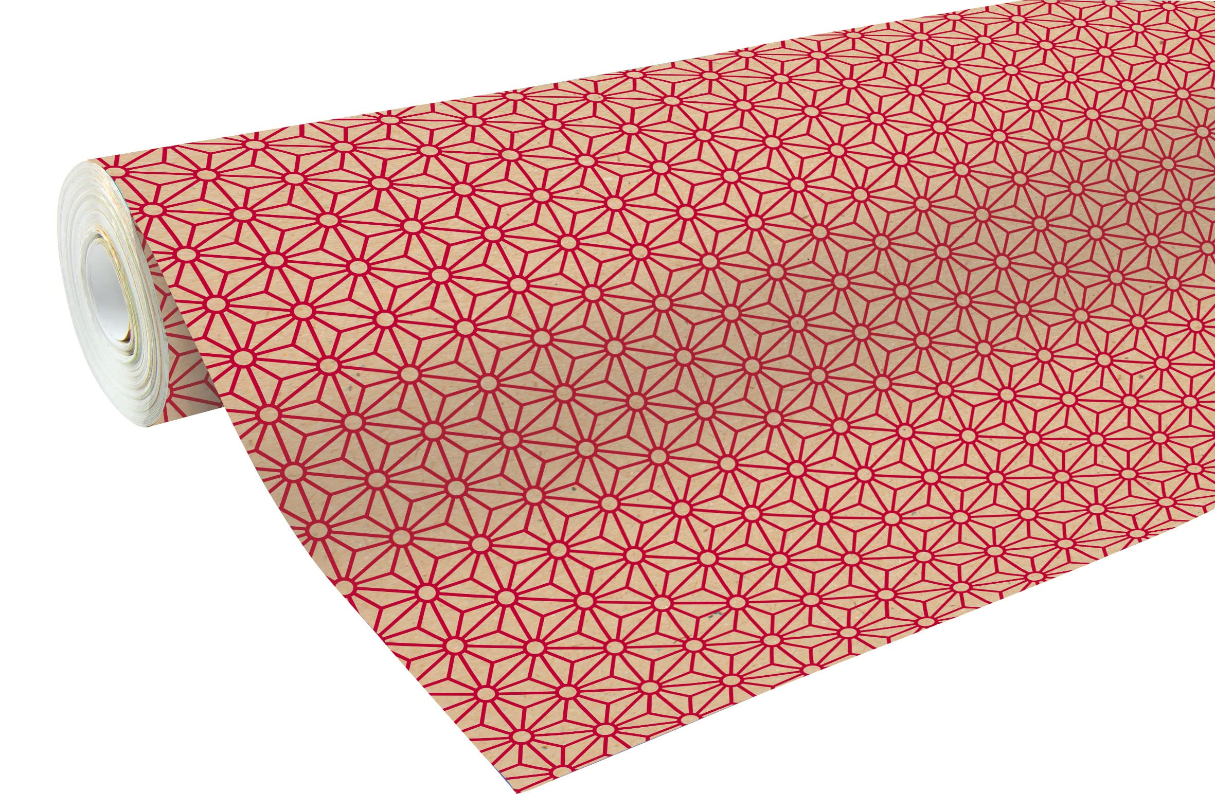 Clairefontaine 223802C - A Reel of Recycled Raw Kraft Paper - Dimensions: 50mx70 cm - 70g - Pattern: Red Geometric - Recycled paper, ideal for gift wrapping