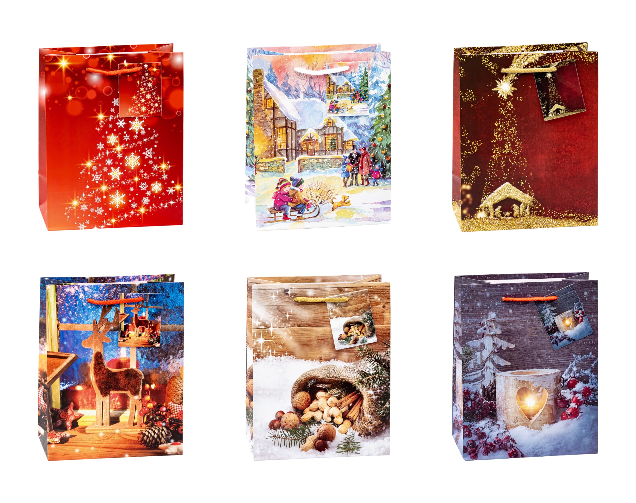 TSI 87010 Christmas Series 10 Gift Bags Size Medium (H x W x D) 23 x 18 x 10 cm Pack of 12