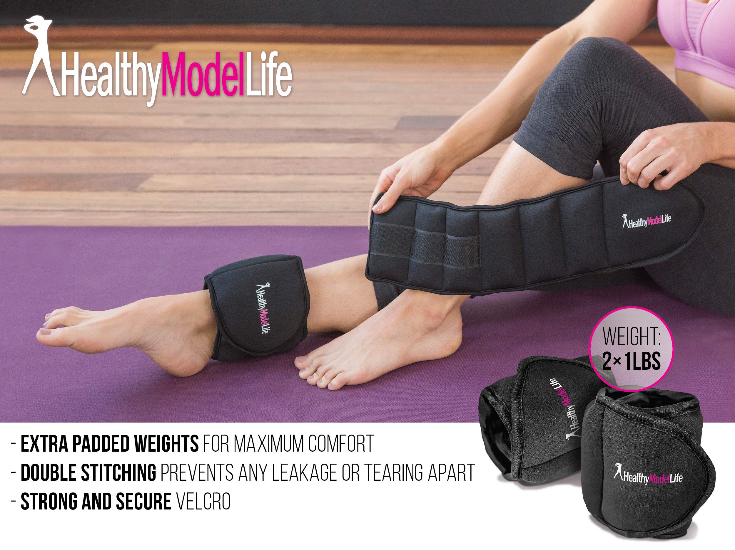 Healthy Model Life Ankle Weights Set, 2 x 1 lbs Cuffs