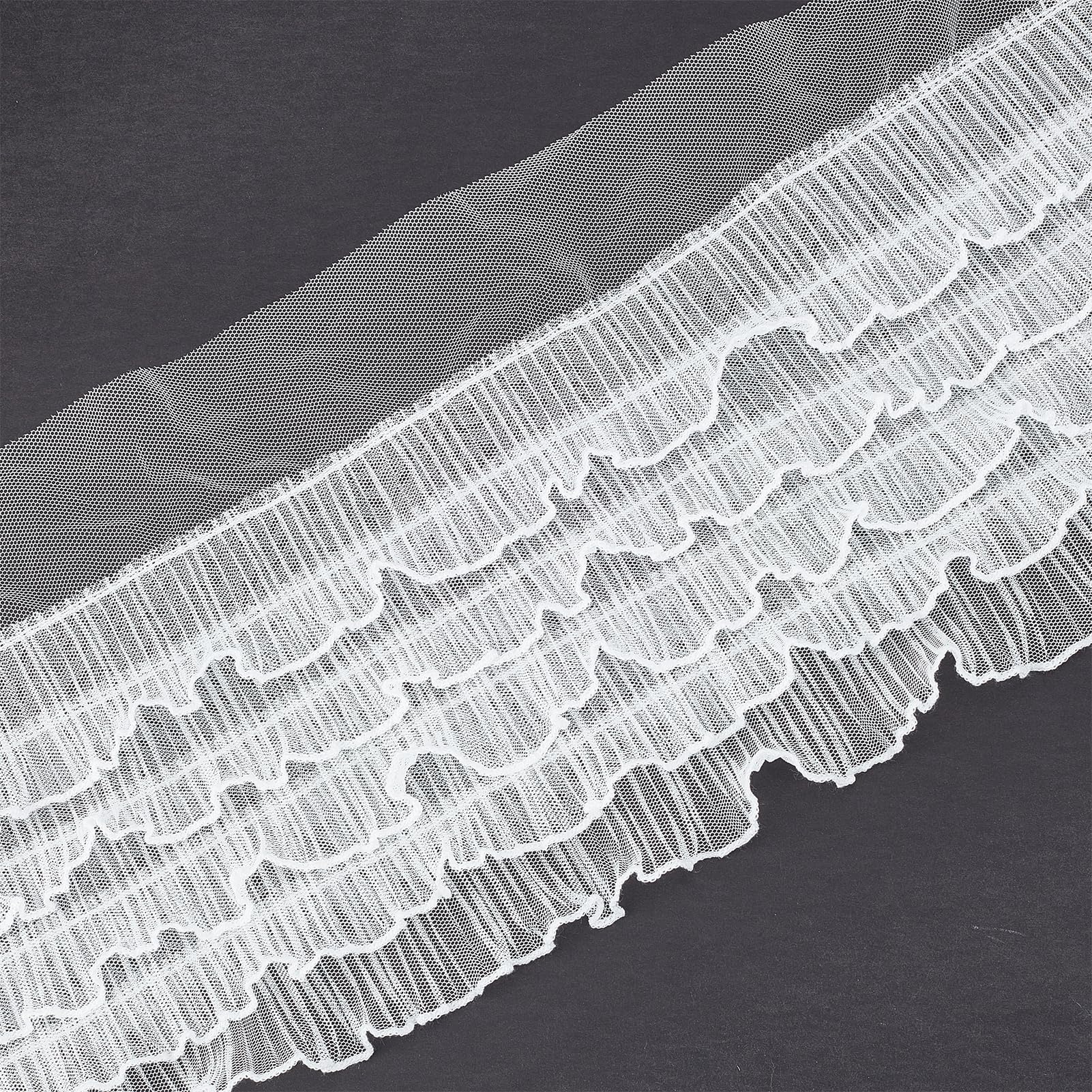 NICENEEDED 85 CM Stretch Ruffle Lace Trim, White Ruffled Lace Trims for Cloth Sewing Garment, Elastic Craft Layered Pleated Organza Lace Edge for Girls and Women DIY
