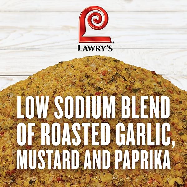 LAWRY’S ROASTED GARLIC SEASONING WITH A TOUCH OF SEA SALT, 24.5 OZ – ONE 24.5 OUNCE CONTAINER OF LOW SODIUM ROASTED GARLIC SEASONING, PERFECT FOR ROASTS, STEAKS, VEGETABLES AND MORE