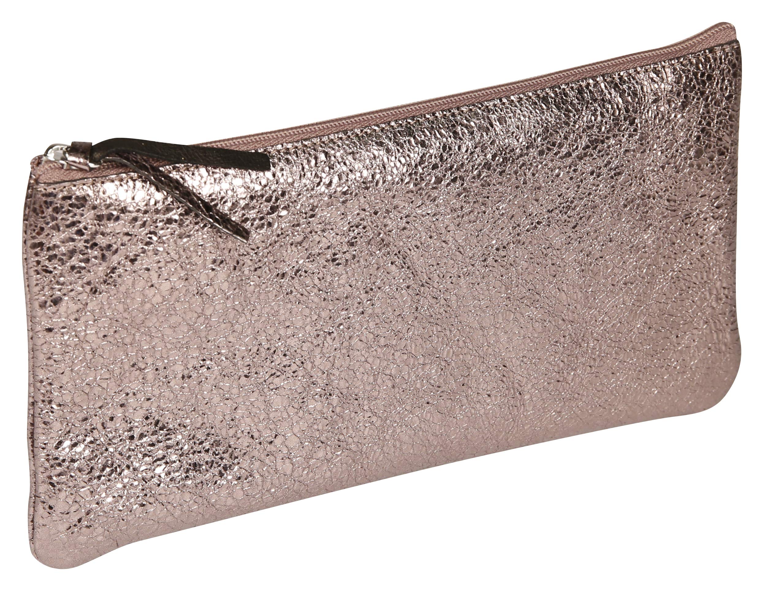 Clairefontaine 410018C - One Genuine Lambskin Flat Pink Mirror Effect Pencil Case - Size: 22x11 cm - School Supplies - Coloured Pencil Case - Pencil Tray